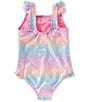 Breaking Waves Little Girls Foiled Ombre/Sequined-Shell-Applique One-Piece Swimsuit - Image 2