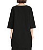 Color:Black - Image 2 - Amis Memory Crunch Woven Round Neck 3/4 Sleeve High-Low Hem Tunic
