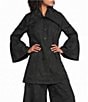 Bryn Walker Babette Memory Crunch Jacquard Draped-Point Collar Long Bell Sleeve Button-Front Jacket - Image 1