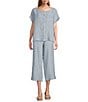 Bryn Walker Bessie Stripe Linen Round Neck Cap Sleeve Button Front Coordinating Shirt, Color:Arles - Image 3