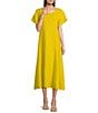 Bryn Walker Britta Light Linen Scoop Neck Short Sleeve A-line Midii Dress, Color:Incaberry - Image 1