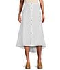 Color:White - Image 1 - Cinzia Light Linen Elastic Waist High-Low Hem A-Line Skirt