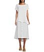 Color:White - Image 3 - Cinzia Light Linen Elastic Waist High-Low Hem A-Line Skirt