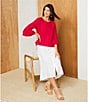 Color:White - Image 6 - Cinzia Light Linen Elastic Waist High-Low Hem A-Line Skirt
