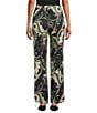 Bryn Walker Coordinating Giardino Print Viscose Satin Elastic Waist Full Length Wide Leg Pants, Color:Rose - Image 2