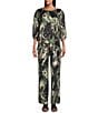 Bryn Walker Coordinating Giardino Print Viscose Satin Elastic Waist Full Length Wide Leg Pants, Color:Rose - Image 3