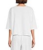 Color:White - Image 2 - Cotton Jersey Crew Neck 3/4 Sleeve Patch Pocket Boxy Shirt