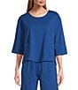 Bryn Walker Cotton Jersey Round Neck 3/4 Sleeve Boxy Shirt, Color:Elba - Image 1