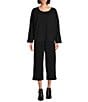 Color:Black - Image 3 - Cotton Jersey Straight Leg Pull-On Cropped Pants
