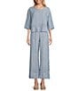 Bryn Walker Cross-Dyed Linen Elastic Waist Straight Leg Pintuck Coordinating Pants, Color:Rimini - Image 3