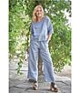 Bryn Walker Cross-Dyed Linen Elastic Waist Straight Leg Pintuck Coordinating Pants, Color:Rimini - Image 5