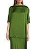 Bryn Walker Debo Viscose Satin Drape Boat Neck Cap Sleeve High-Low Tunic, Color:Oregano - Image 1