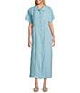 Bryn Walker Emmaline Light Linen Collar Neck Short Sleeve Button Front Dress, Color:Hydra - Image 1