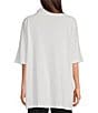 Color:White - Image 2 - Enola Cotton Jersey Cowl Neck Elbow Sleeve High-Low Hem Tunic