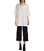 Color:White - Image 3 - Enola Cotton Jersey Cowl Neck Elbow Sleeve High-Low Hem Tunic