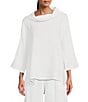 Color:White - Image 1 - Etta Cotton Gauze Cowl Neck 3/4 Sleeve Shirt