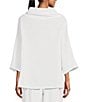 Color:White - Image 2 - Etta Cotton Gauze Cowl Neck 3/4 Sleeve Shirt