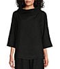 Color:Black - Image 1 - Bryn Walker Etta Light Linen Cowl Neck 3/4 Sleeve Coordinating Shirt