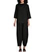 Color:Black - Image 3 - Etta Light Linen Cowl Neck 3/4 Sleeve Coordinating Shirt