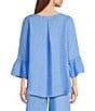 Bryn Walker Fran Light Linen Round Neck 3/4 Ruffle Sleeve Shirt - Image 2
