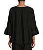 Color:Black - Image 2 - Fran Light Linen Round Neck Ruffle 3/4 Bell Sleeve High-Low Coordinating Shirt