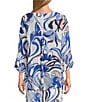 Bryn Walker Fran Printed Round Neck 3/4 Ruffle Bell High-Low Sleeve Top, Color:Iride - Image 2