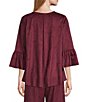 Color:Porto - Image 2 - Fran Stretch Faux Suede Round Neck Ruffle 3/4 Bell Sleeve High-Low Top