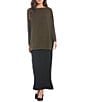 Color:Black - Image 3 - French Terry Knit Long Pencil Skirt