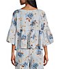 Bryn Walker Frida Magnolia Printed Linen Round Neck 3/4 Ruffle Bell Sleeve Shirt - Image 2