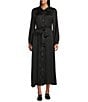 Bryn Walker Geraldine Satin Mandarin Collar Long Balloon Sleeve Belted Maxi Dress, Color:Black - Image 1