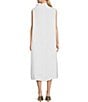 Color:White - Image 2 - Henrietta Light Linen Cowl Neck Sleeveless Waistless Midi Dress