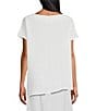 Color:White - Image 2 - Ivy Light Linen Round Neck Short Sleeve Asymmetrical Hem Tunic