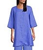 Bryn Walker Josie Light Linen Round Neck 3/4 Sleeve Ruched Tie Coordinating Tunic, Color:Lisianthus - Image 1