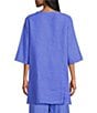 Bryn Walker Josie Light Linen Round Neck 3/4 Sleeve Ruched Tie Coordinating Tunic, Color:Lisianthus - Image 2