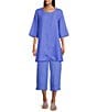 Bryn Walker Josie Light Linen Round Neck 3/4 Sleeve Ruched Tie Coordinating Tunic, Color:Lisianthus - Image 3