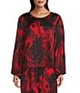 Bryn Walker Kucinda Giardino Coordinating Satin Round Neck Long Sleeve High-Low Shirt, Color:Jester - Image 1