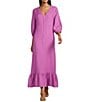 Bryn Walker Lana Light Linen V-Neck 3/4 Sleeve Maxi Dress - Image 1