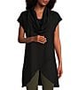 Color:Black - Image 1 - Lavinia Stretch Jersey Modal Ponte Cowl Neck Short Sleeve Crossover High-Low Hem Tunic