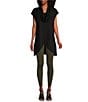 Color:Black - Image 3 - Lavinia Stretch Jersey Modal Ponte Cowl Neck Short Sleeve Crossover High-Low Hem Tunic
