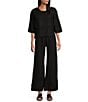 Bryn Walker Light Linen Pocketed Trouser Leg Pull-On Pants, Color:Black - Image 3
