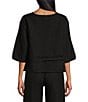 Bryn Walker Light Linen Round Neck 3/4 Sleeve Pintuck Detail Shirt, Color:Black - Image 2