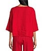 Bryn Walker Light Linen Round Neck 3/4 Sleeve Pintuck Detail Shirt, Color:Kirsch - Image 2