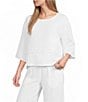 Bryn Walker Light Linen Round Neck 3/4 Sleeve Pintuck Shirt - Image 5