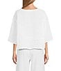 Bryn Walker Light Linen Round Neck 3/4 Sleeve Pintuck Shirt - Image 6