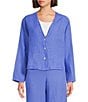 Bryn Walker Light Linen V-Neck 3/4 Sleeve Button Front Crop Cardigan, Color:Lisianthus - Image 4