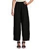 Color:Black - Image 1 - Light Linen Wide-Leg Pintuck Detail Coordinating Pull-On Ankle Pants
