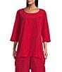Bryn Walker Memory Crunch Round Neck 3/4 Sleeve High-Low Tunic, Color:Holly - Image 1