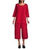 Bryn Walker Memory Crunch Round Neck 3/4 Sleeve High-Low Tunic, Color:Holly - Image 3