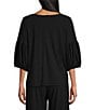 Color:Black - Image 2 - Microfiber Knit Jersey Scoop Neck 3/4 Lantern Balloon Sleeve Tunic