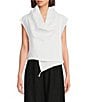 Color:White - Image 1 - Pennie Light Linen Cowl Neck Cap Sleeve Asymmetrical Hem Cropped Vest
